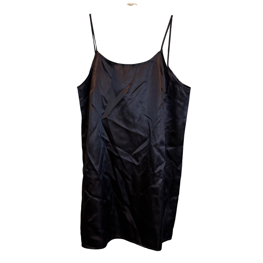 Vintage Black Satin Slip Dress Spaghetti Strap 100% Acetate Made in USA Size 9
